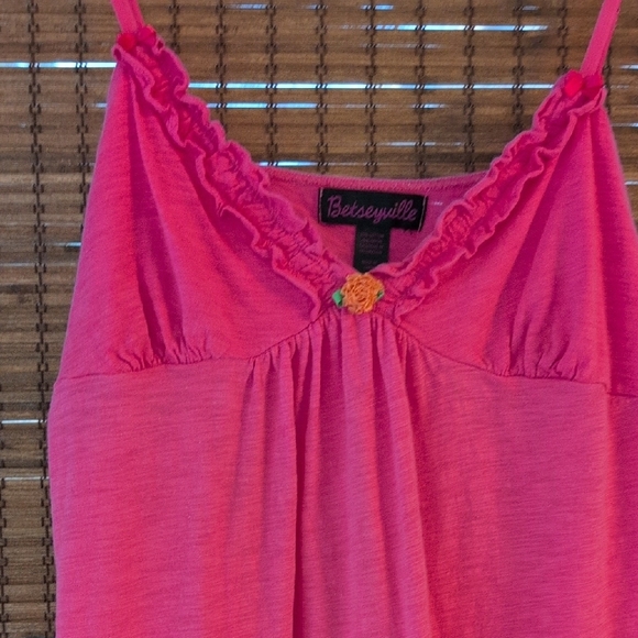 Vintage Betsey Johnson Pink Ruffle Cami SZ LG Y2K - Picture 7 of 11